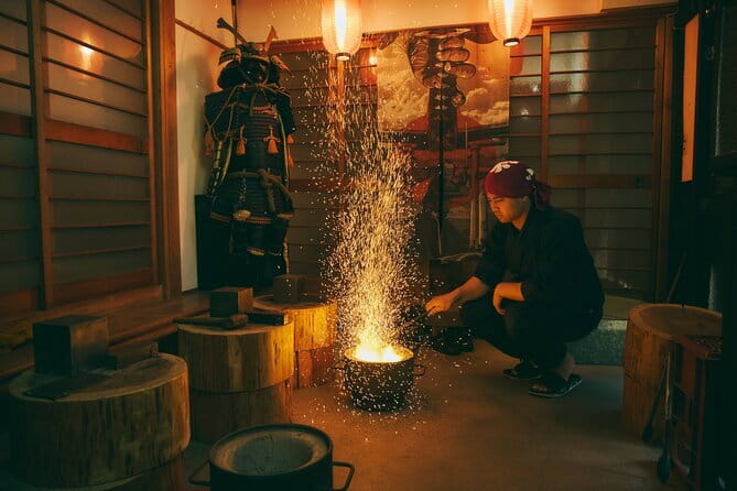 Authentic knife making experience at a blacksmith in Kyoto - Heating the steel and shaping the blade