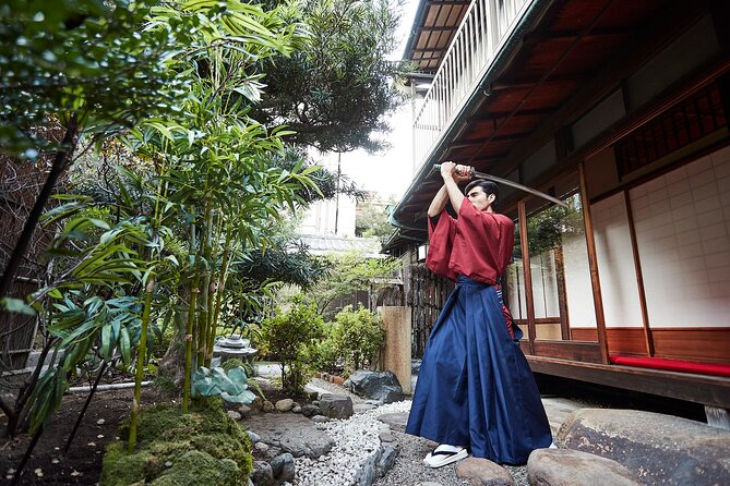 Kyoto Sword Experience - includes Museum Ticket/Ninja Experience - First step: putting on samurai hakama