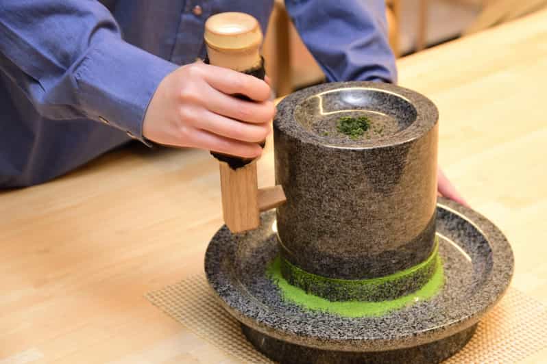 Kyoto: Tea Museum Tickets and Matcha Grinding Experience - Grinding Tencha Into Matcha at Chazuna