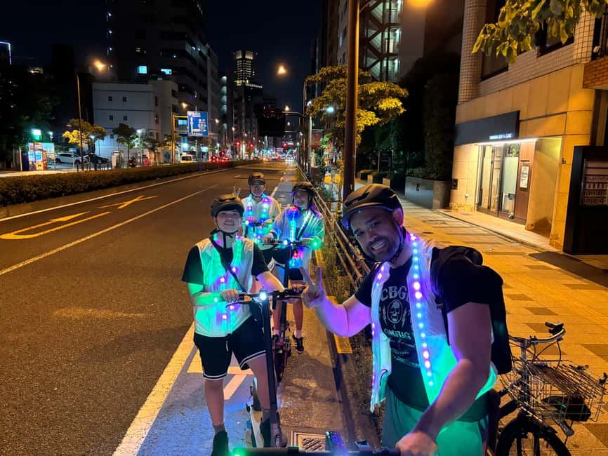 Night E-Scooter Ride to Tokyo Tower - No License Needed - Tokyo after dark, seen at street level