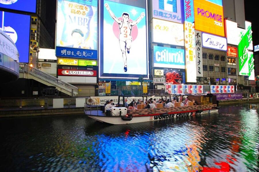 Osaka: Dotonbori District River Cruise with Drink Discount - The Glico Man stop and Dotonbori’s famous signs