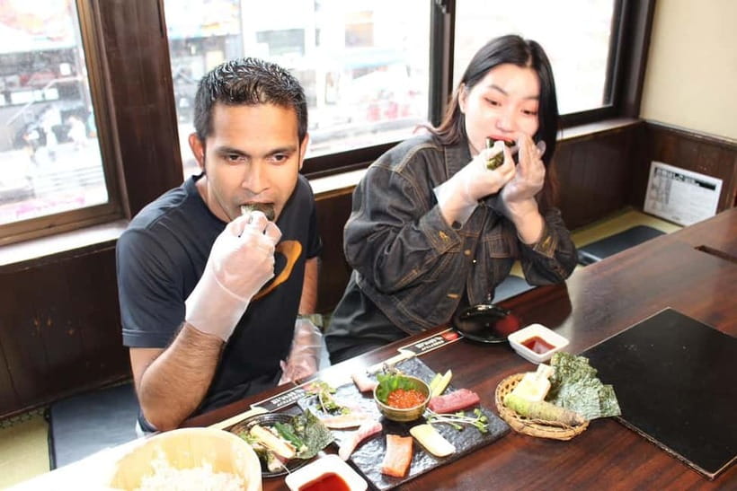 Osaka Dotonbori: Hand Roll Sushi Experience - Fresh ingredients, soy sauce, and the value of eating your work