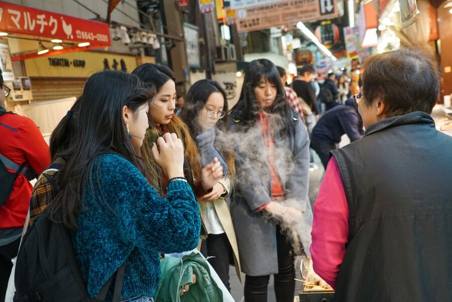Osaka: Kuromon Market Food Walking Tour (6 stops, 6 tastes) - Starting near Nippon-bashi and finding your guide