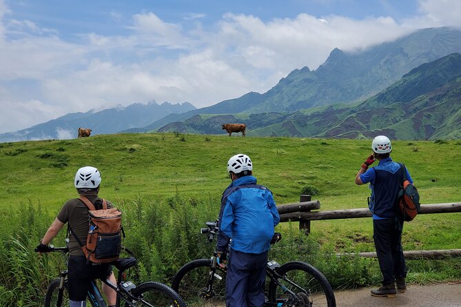 Private E-MTB guided cycling around Mt. Aso volcano & grasslands - Riding the Kusa no Michi through Aso’s grasslands