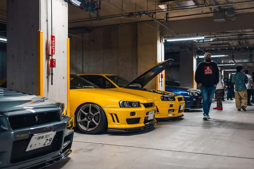 Secret Car Meet: R34 Skyline Car Club Membership - Tokyo Tower, Rainbow Bridge, and city views